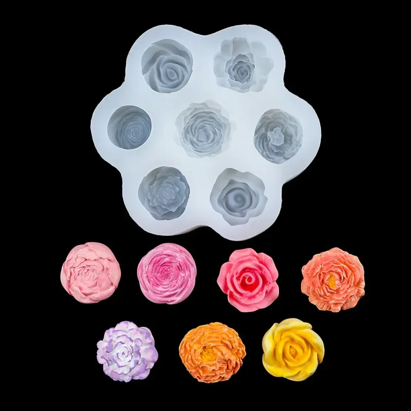 7Pcs Flower Silicone Molds 3D Rose Peony Chocolate Cake Baking Mold Handmade Candle Soap Gypsum Resin Handicraft Making Tools