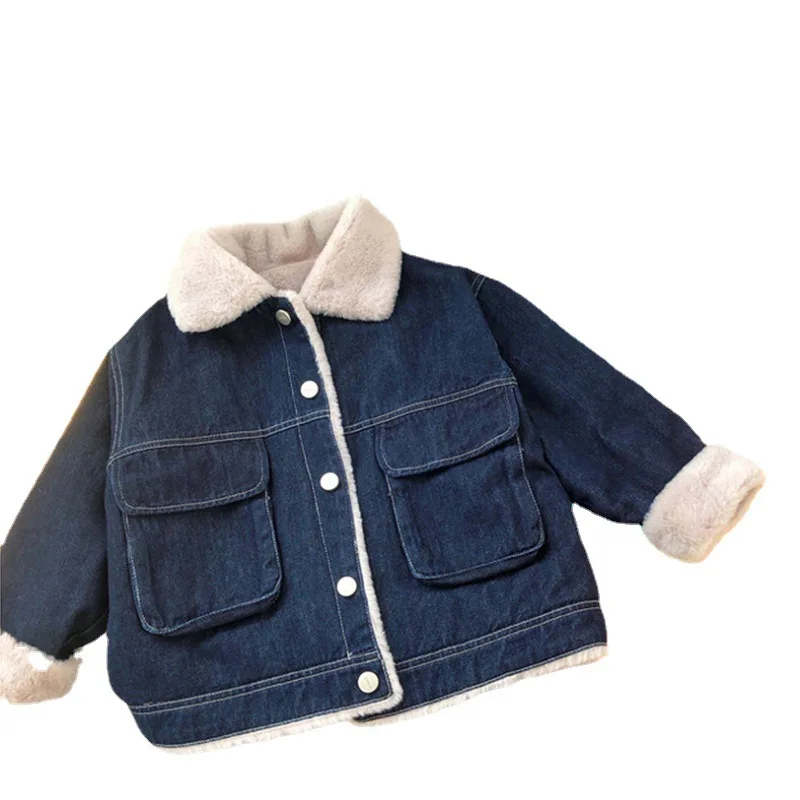 الخريف الشتاء الفتيات الدنيم سترة الدفء معطف لون نقي التلبيب القمم موضة جديدة 7 إلى 12 سنة ملابس الأطفال مريحة #6