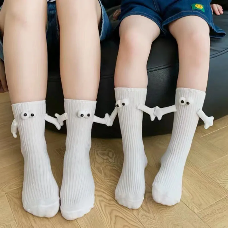 

Hand in Hand Sock For Children Boy Girl Solid Color Cartoon Eye Magnet Cotton Stocking Family Match Knee High Tube Sock One Size