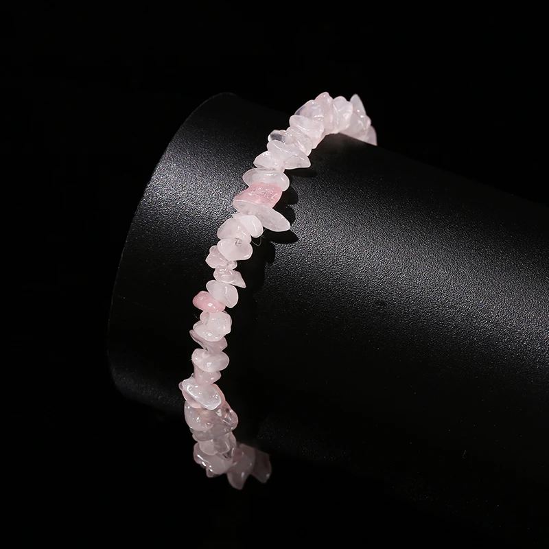 JD Natural Pink Quartz Gravel Bead irregular Chips Chain Bracelet Women Sweet Reiki Healing Adjustable Handmade Chakra Yoga Gift