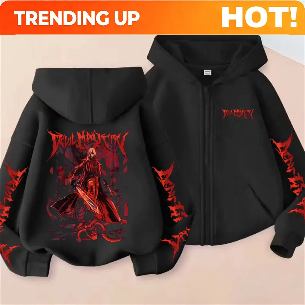 Customization Game Devil May Cry Dante Graphic Zipper Hoodie Men Vintage Gothic Rock Oversized Zip Up Jacket Unisex Fashion Cosp