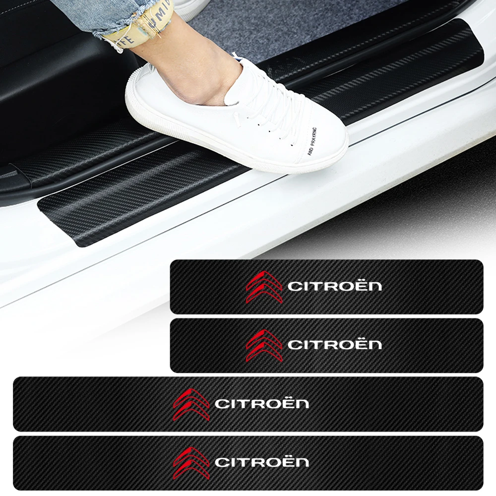 4Pcs Car Door Sill Protection Sticker Anti-scratch Carbon Fiber Door Sill Sticker For Citroen C1 C2 C3 C4 C4L VTS C-ELYSEE C3-XR