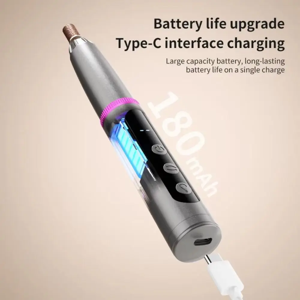 Low Noise Electric Nail Drill Pen-Style Multiple Grinding Heads Nail Drill Machine 3 Modes Adjustable Multi-functional
