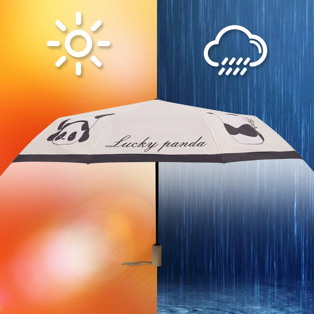 Automatic umbrella with cute panda pattern, rain proof, sun proof, UV resistant folding umbrella, travel umbrella 1pc