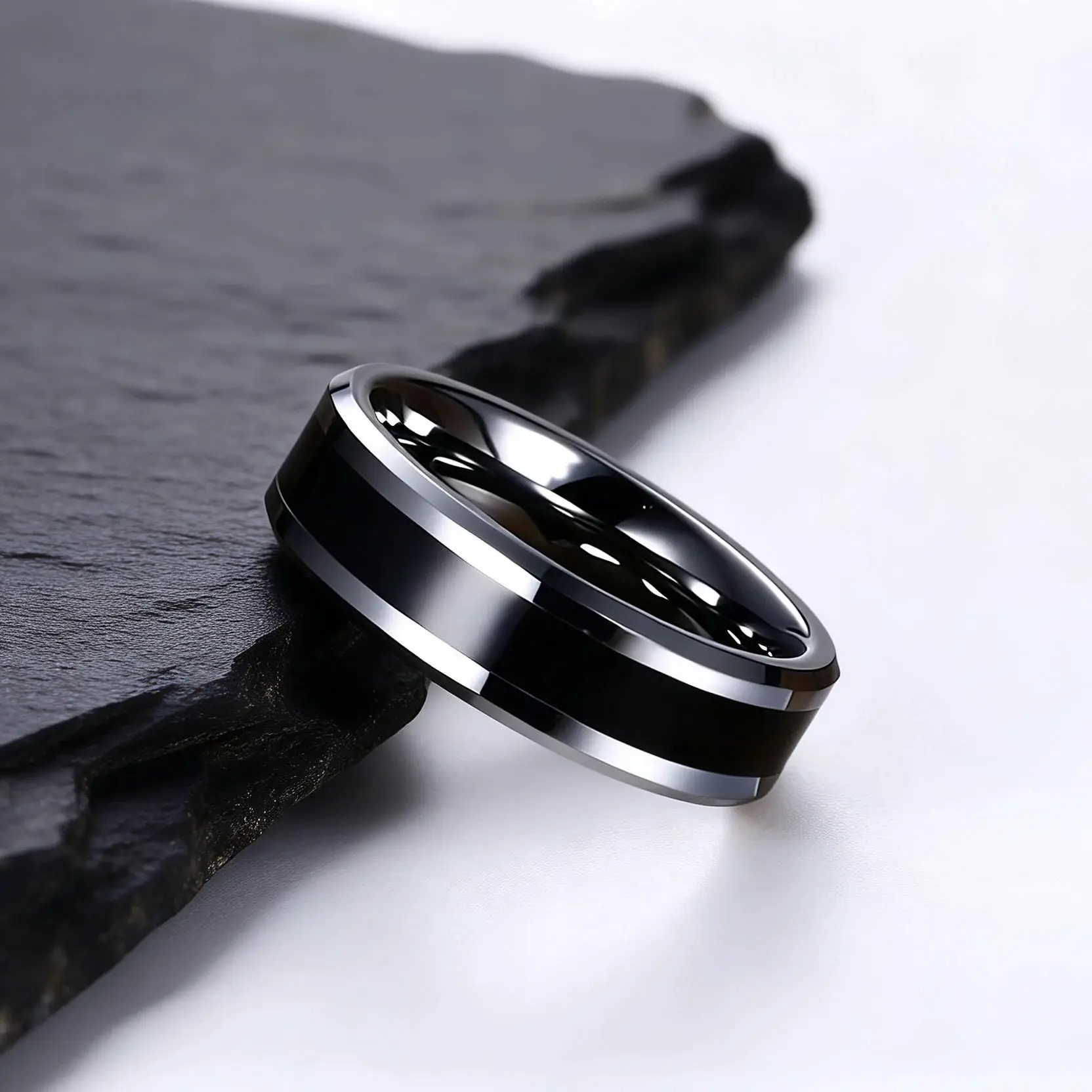 6MM Men\'s Tungsten Carbide Black Enamel Ring Wedding Band