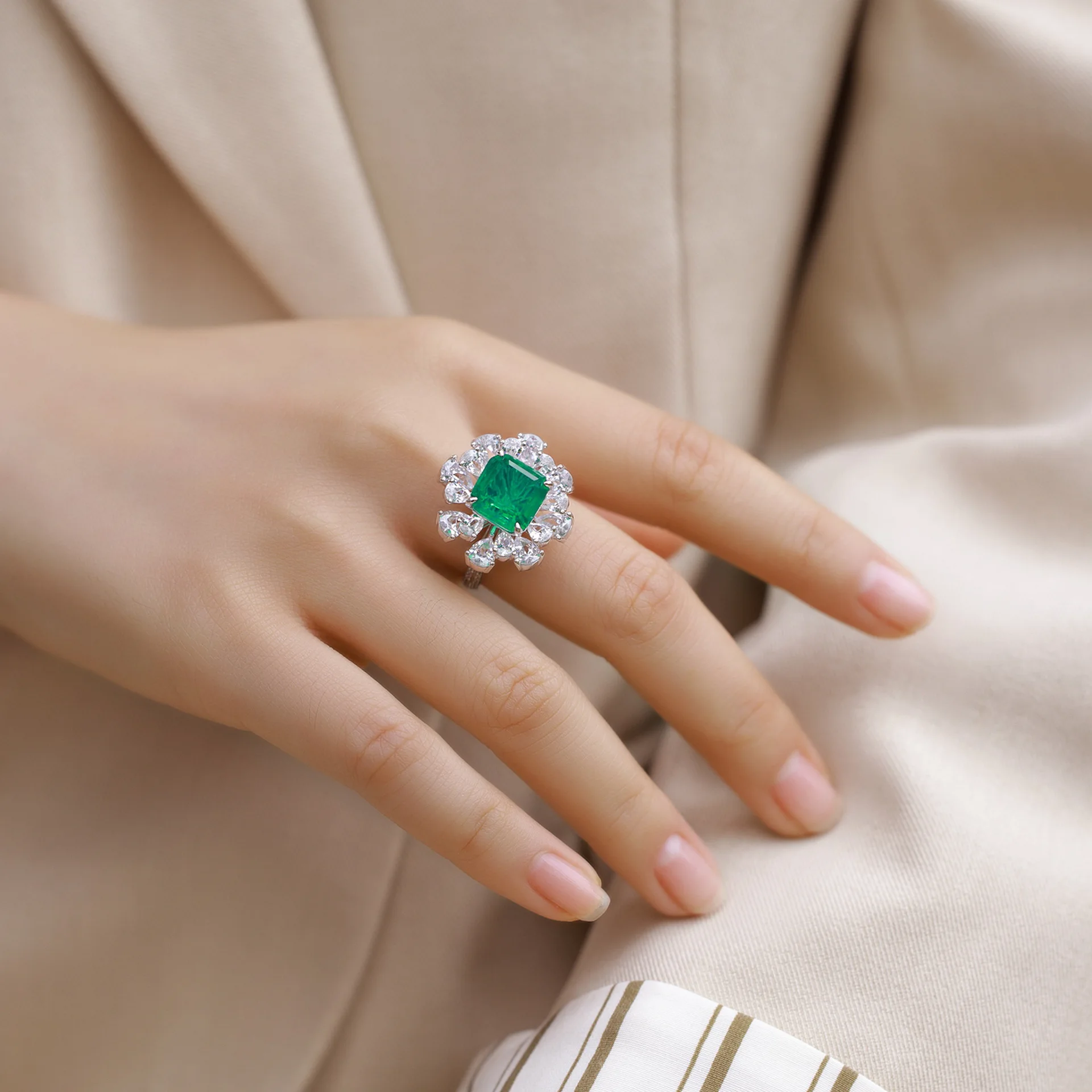New S925 pure silver atmospheric fashion cultivation color treasure set with red, blue, emerald green ring wedding jewelry view 2