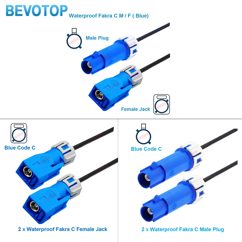 1PCS Waterproof Fakra Cable Blue C Male to C Female Jack RG174 Jumper Car Camera Video Line Wire Harness BEVOTOP Auto Cable