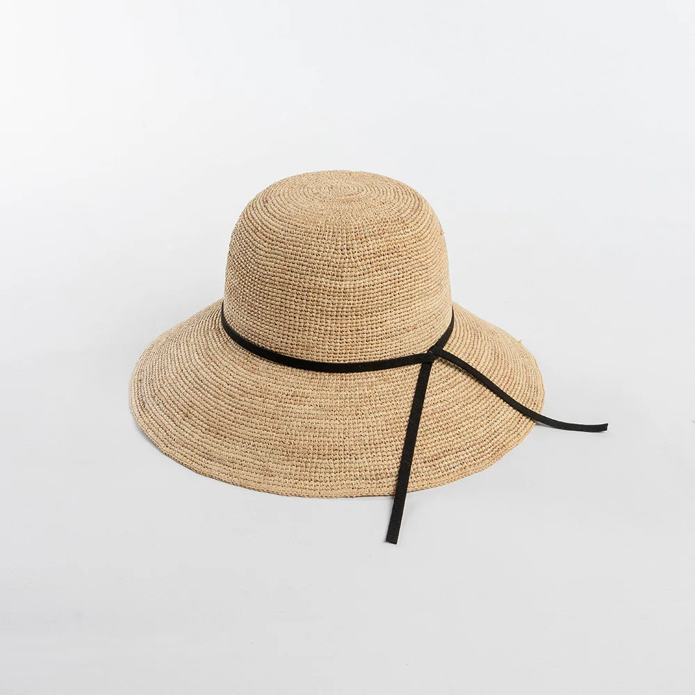 Fashion Handmade Raffia Straw Hat Fisherman Bucket Hat Summer Sun Protection Wide Brim Belt Decoration Minimalist Casual Hat