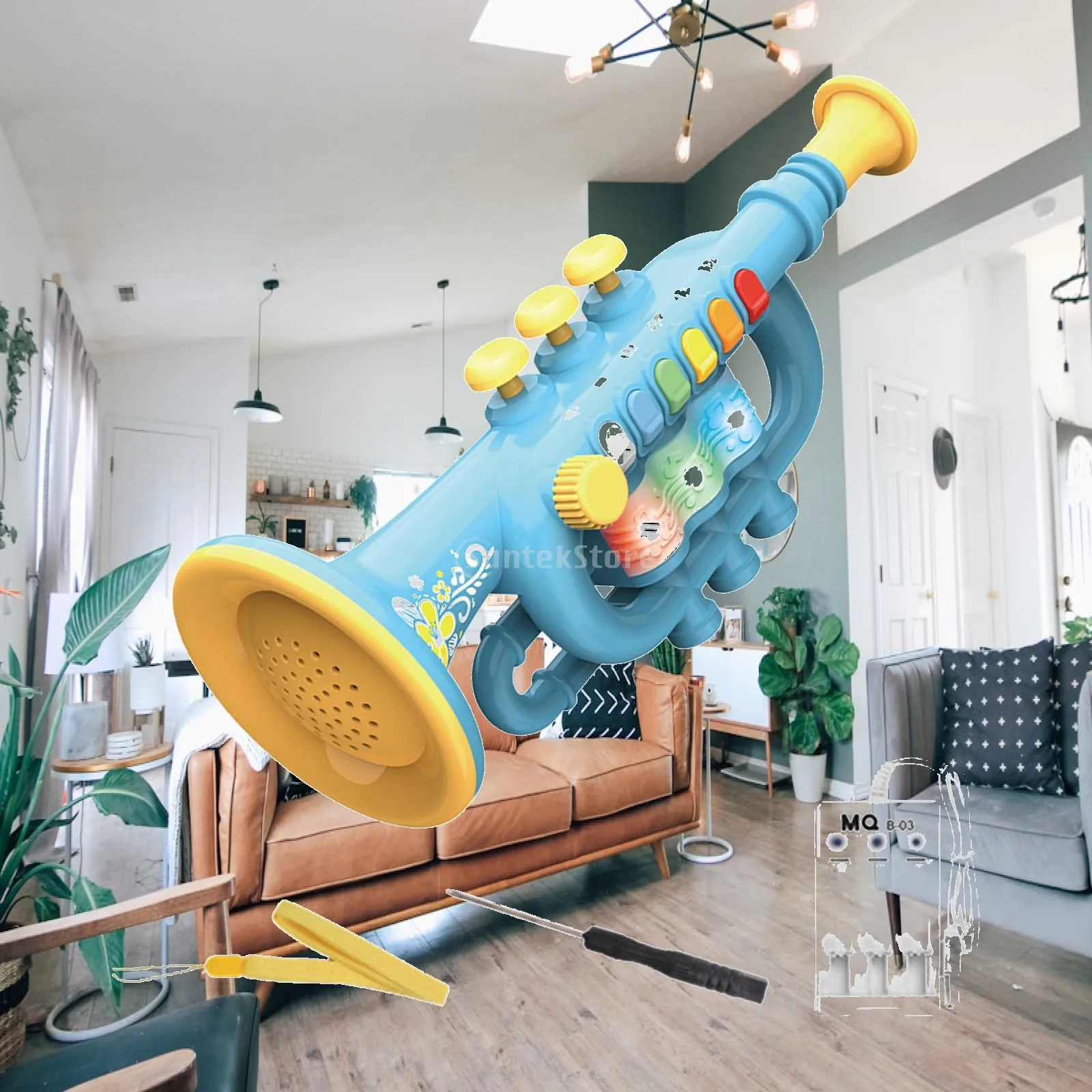 Toddler Trumpet Musical Toy with Dynamic Light Effects Educational Instrument for Children 3-4 Years Birthday Gift