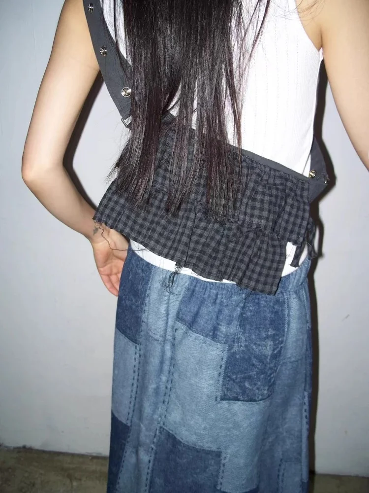 

Street Sle Retro Japanese Plaid Ruffle Waist Belt Dual Zipper Single oulder Bag Waist Bag Casual Cotton Fabric Bag