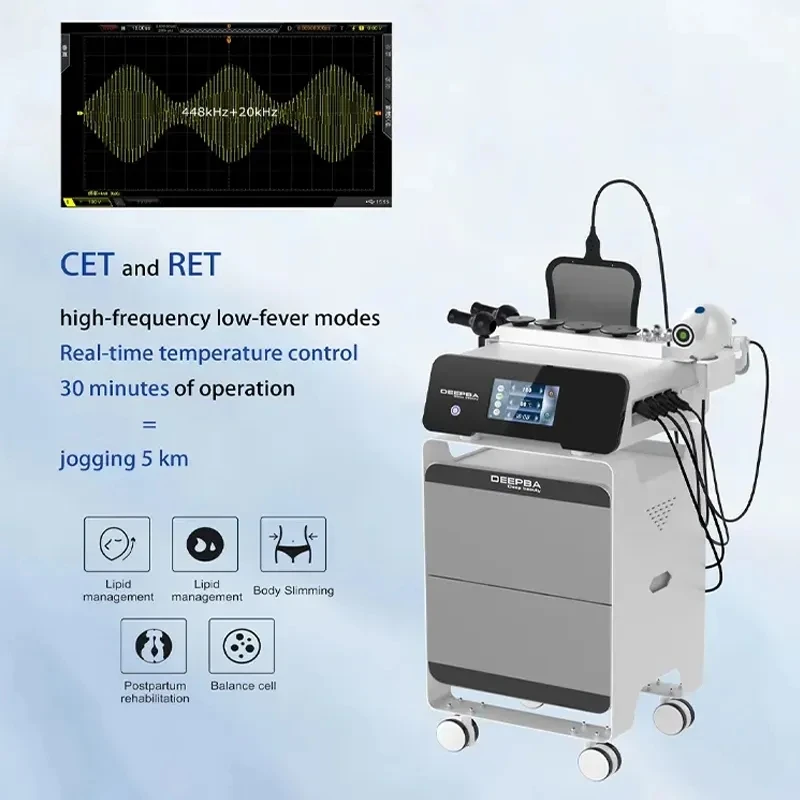 

Master Fever 360 Вращающийся Rf 448 кГц + 20 кГц Deepba Ret Cet Rf Tecar Терапия Спортивные травмы Спаление жира Машина для похудения тела
