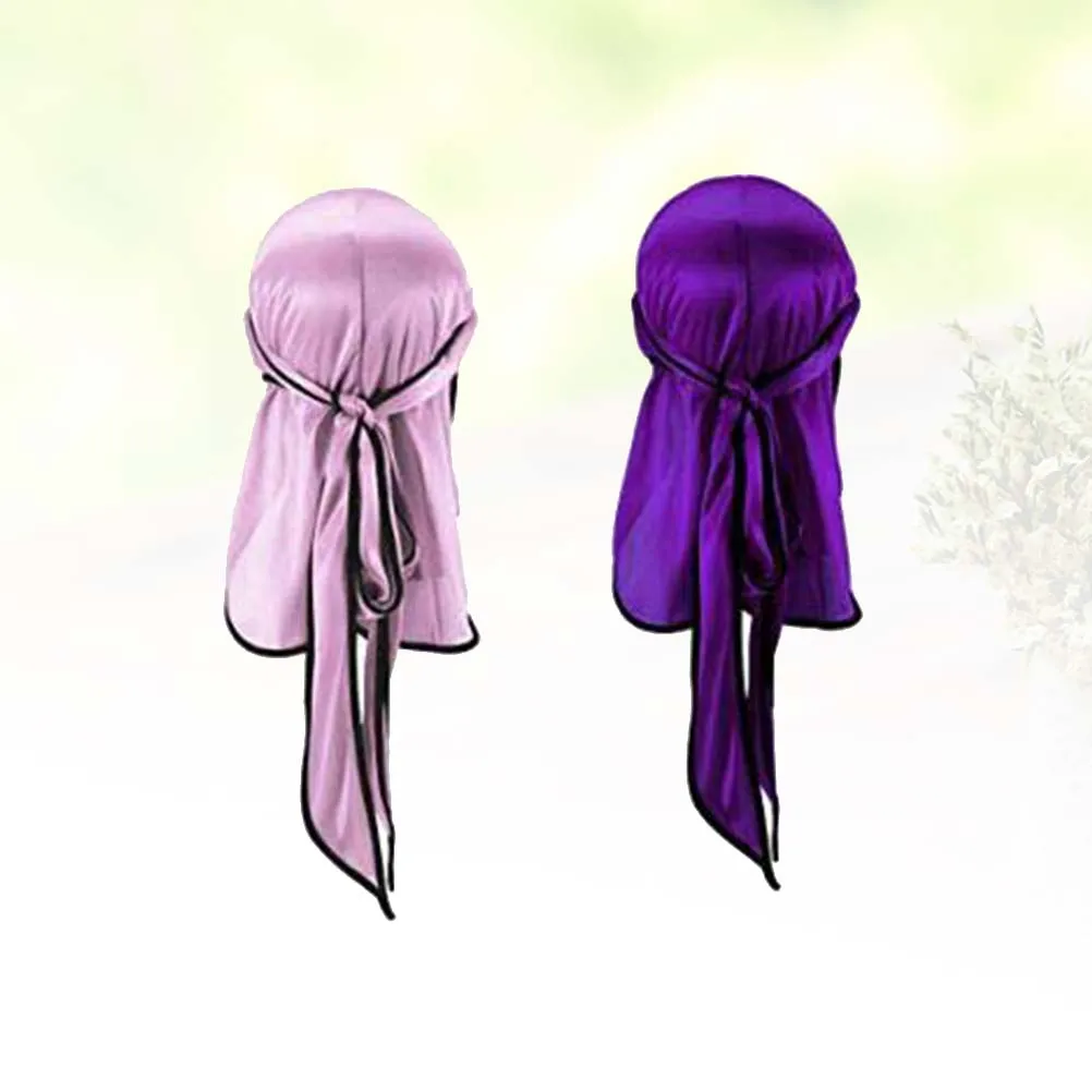 

2pcs Elastic Turban Headscarf Women Long Tail Stretchy Pirate Hat For Outdoor Indoor Fashion (Purple Pink)