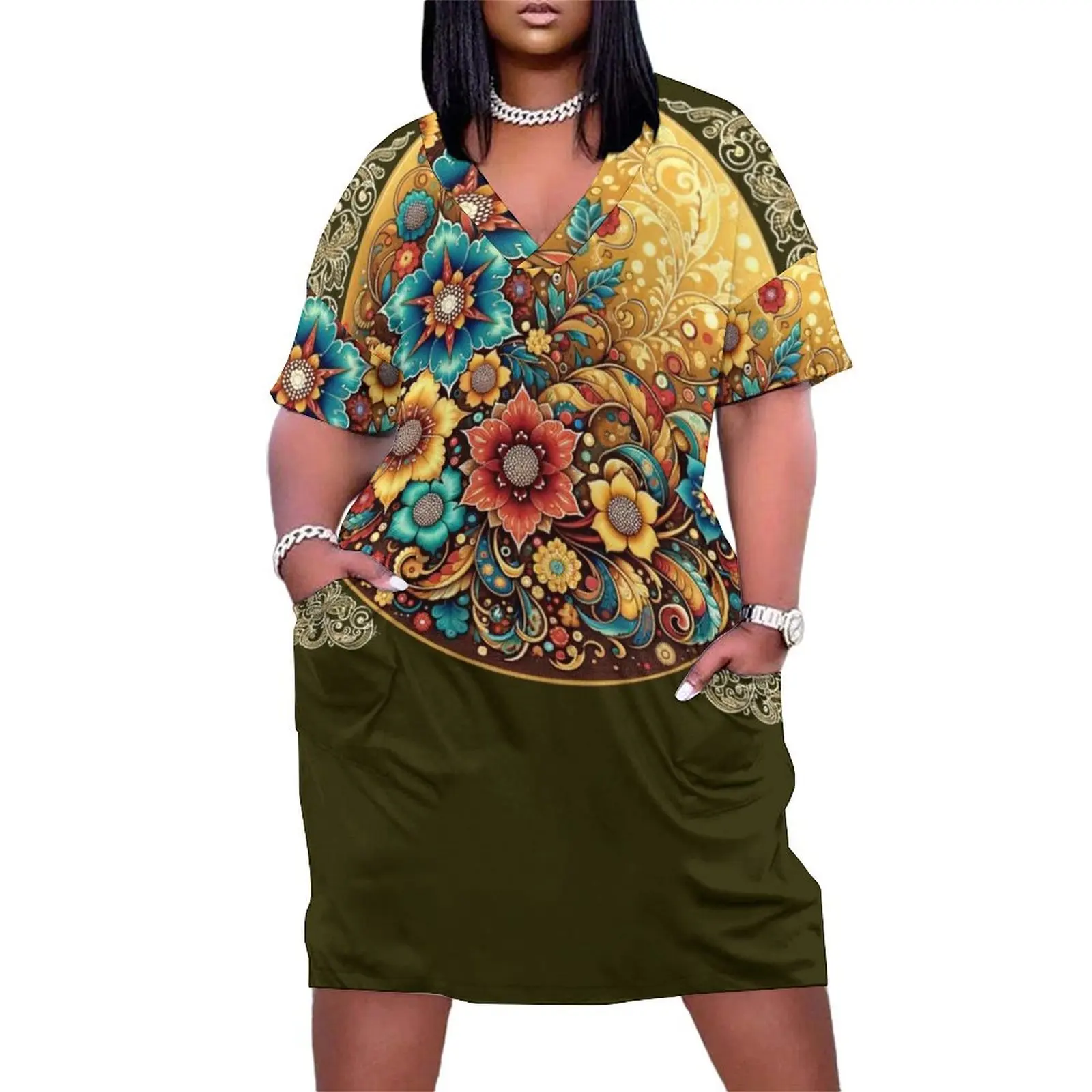 

Golden Tapestry: The Lush Intricacy of Batik Art Loose Pocket Dress dresses for women 2025 summer dresses for women 2025