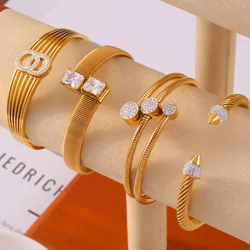 Trendy Women Bracelet Luxury Bangles Stylish Inlaid CZ Stainless Steel Fashion Charm Daily Jewelry Wholesale