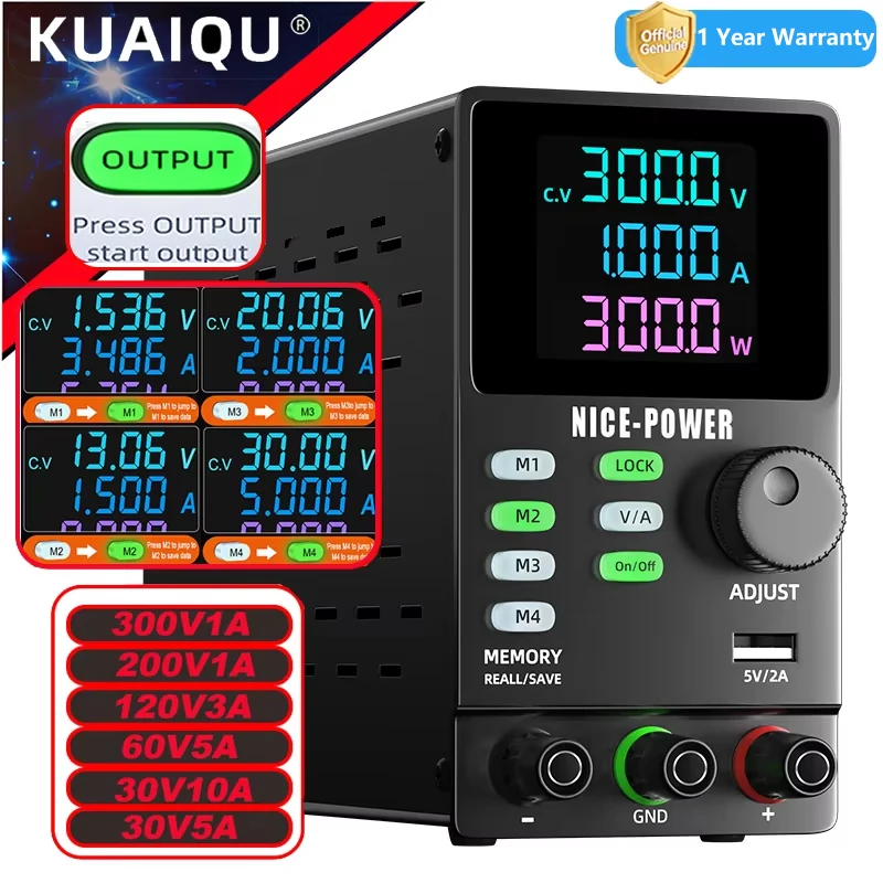 KUAIQU M1-M4 Memory Storage DC Power Supply,30V 200V 300V Adjustable Bench Power Supply for R&D/Industrial/Teaching Applications