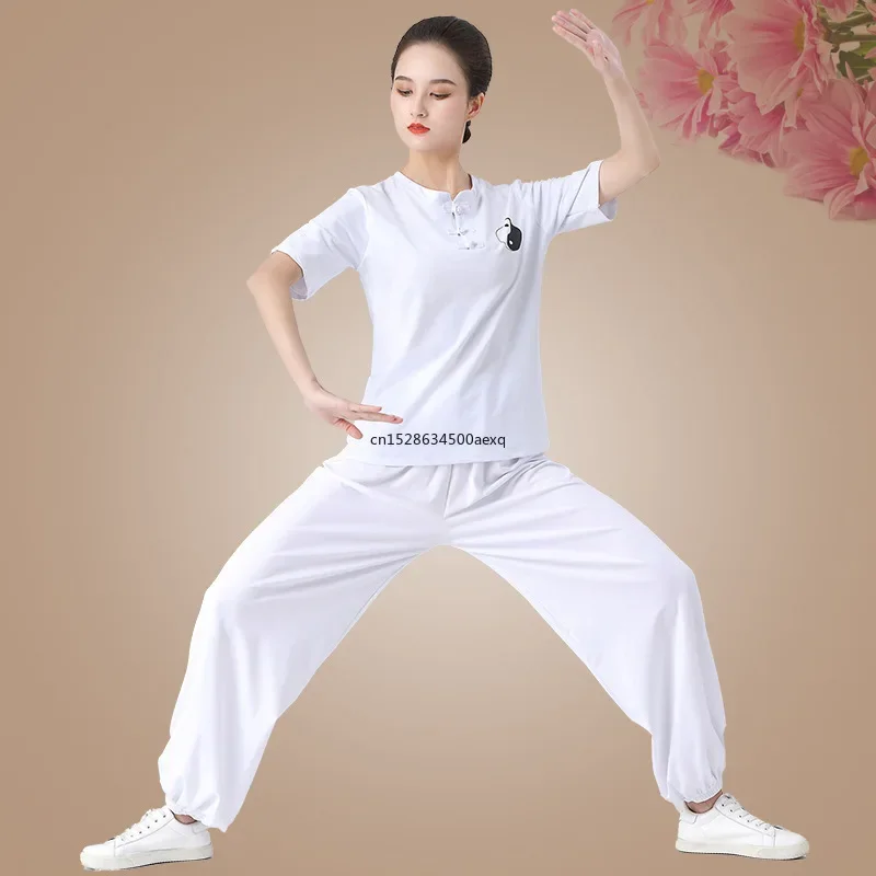 Tai Chi Uniform High Quality Style Show Kung Fu Clothing Cotton Short Sleeve Chinese Suit Suitable for Aldult Man Martial Arts