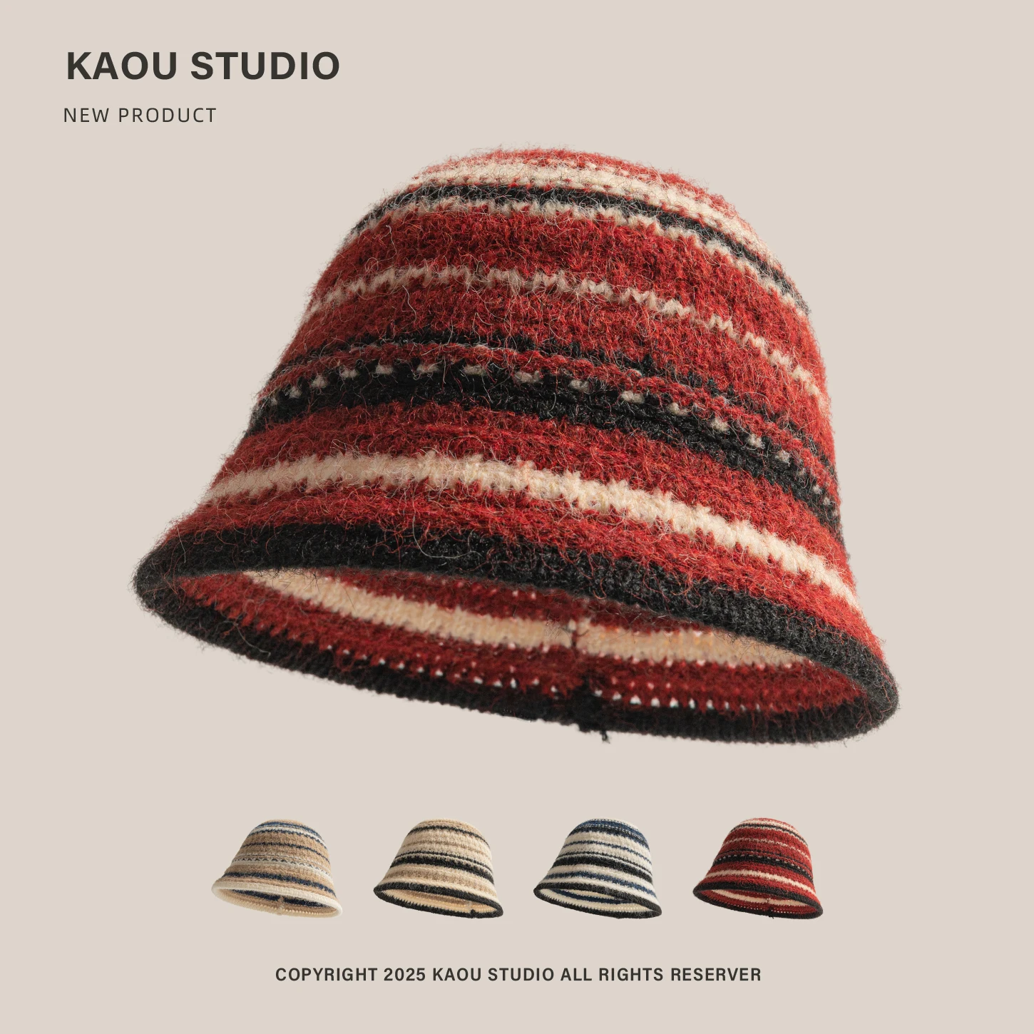 

Autumn Winter Knitted Fisherman Hat Face Slimming Warmth Cold Protection Ear Protection Woolen Hat Striped Bucket Hat