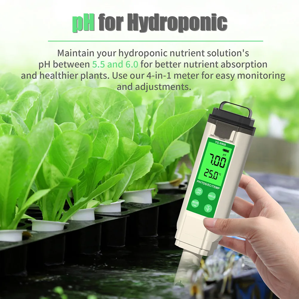 Digital PH Meter Hydroponic Water Quality Tester LCD Backlight Thermometer PH/EC/TDS Meter for Aquariums Drinking Water Spa