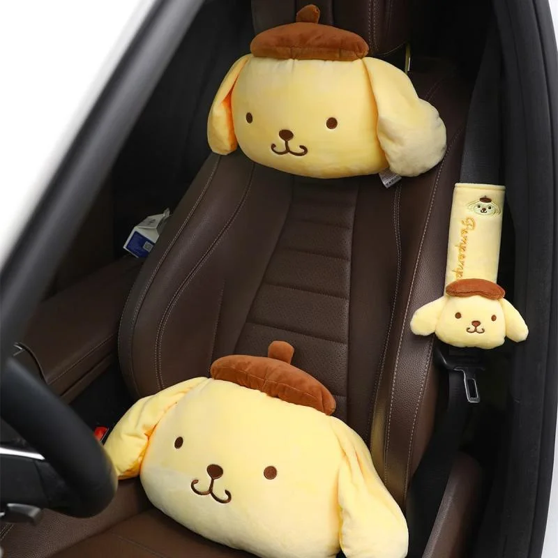 

Sanrios PompomPurin Pochacco Plush Car Headrest Neck Pillow Car Seat Belt Cover Kawaii Car Head Pillow Auto Seat Shoulder Pad