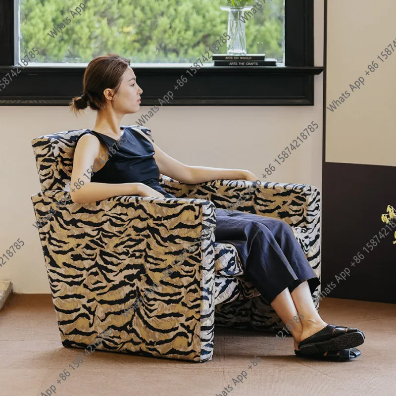Tiger pattern medieval Italian single sofa haute couture modern leisure chair light luxury living room
