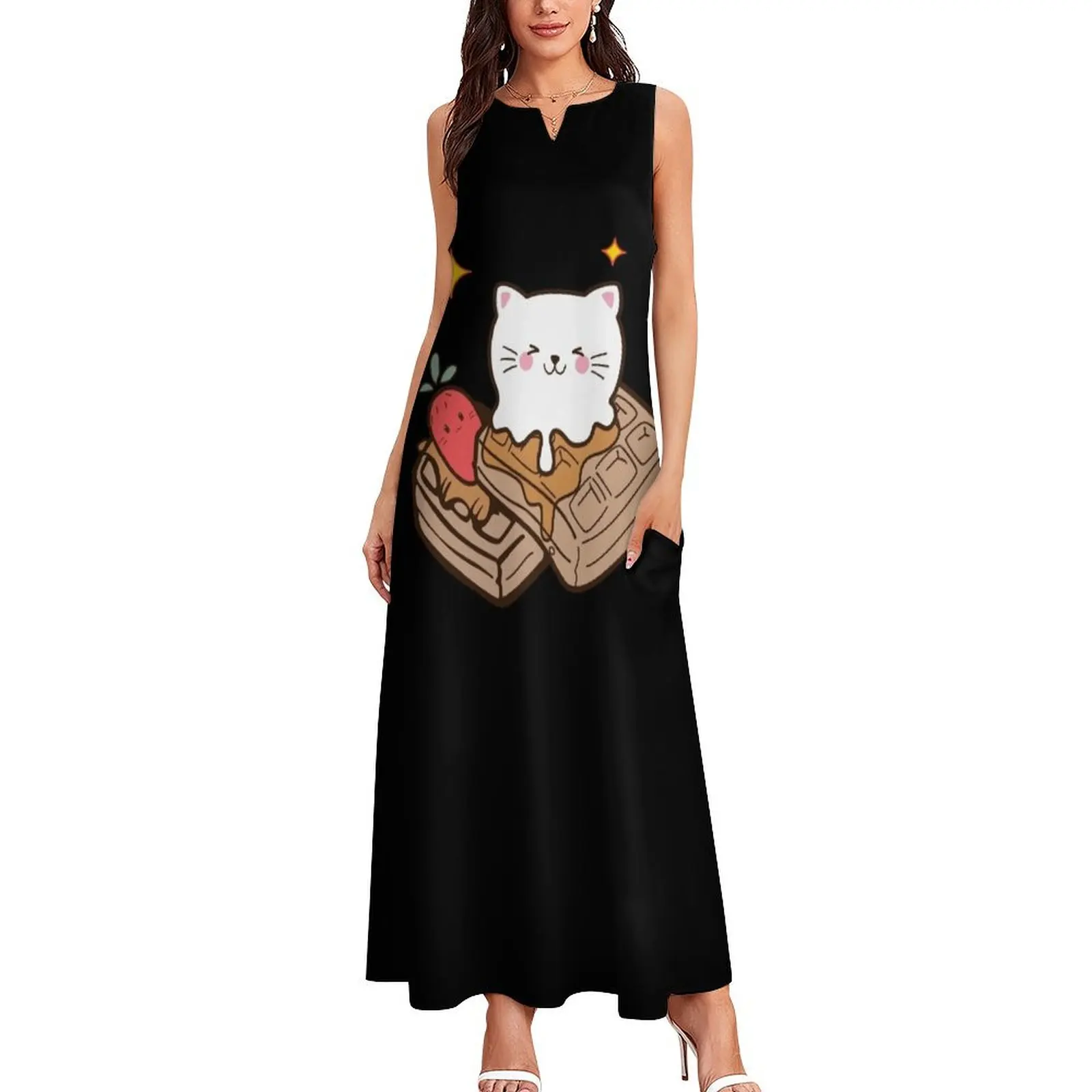 Cat Waffle Long Dress dress women summer luxury dresses