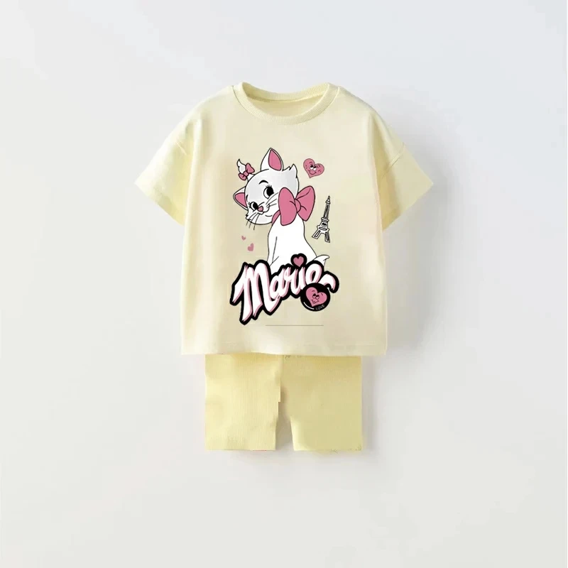 Short Sleeve Tracksuits New Girls Child Cartoon Print T-shirt+Shorts Two Piece Set Kids Casual Loose Costume Cute Tees Shorts