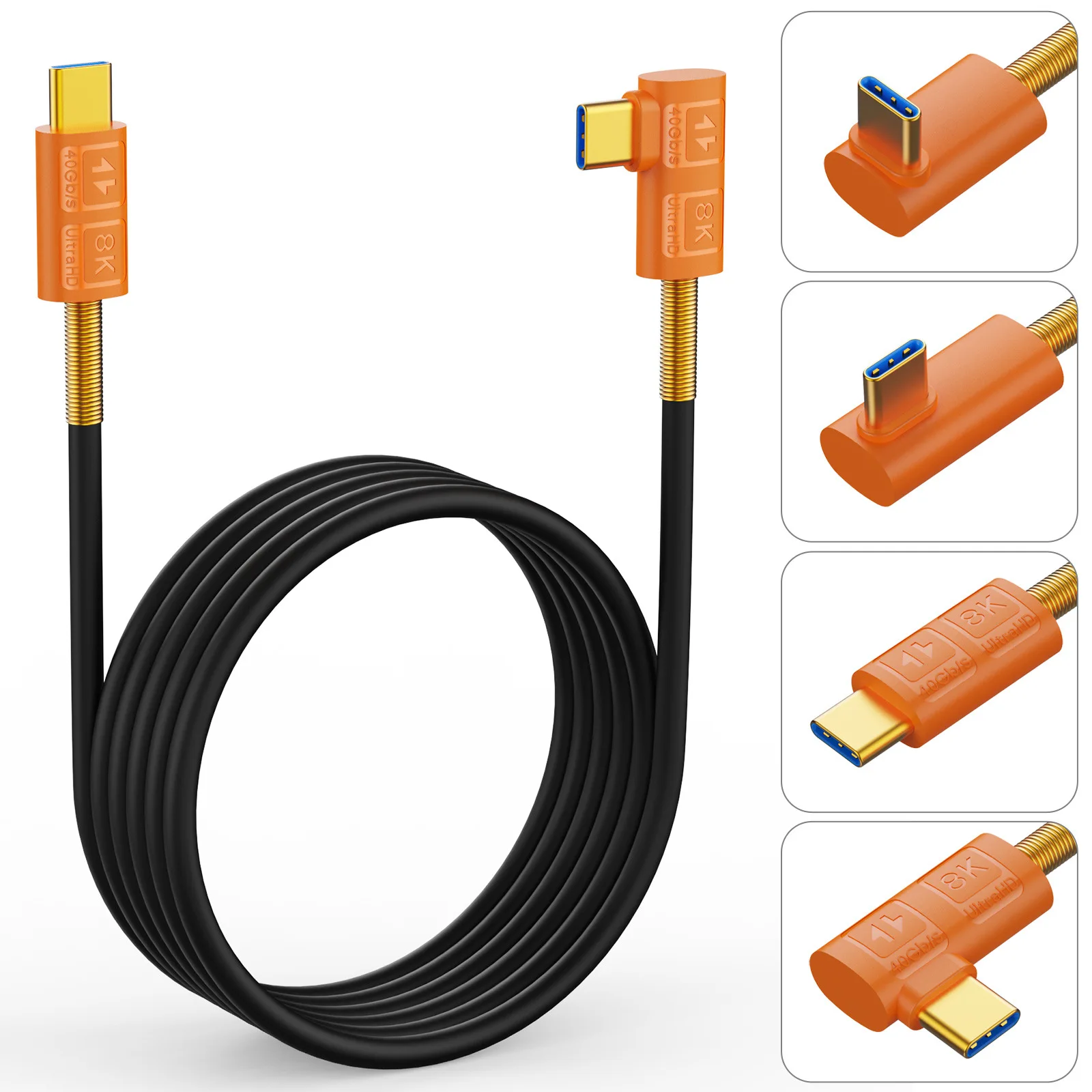 90 Degree USB 4 Type-C To Type C Soft Silicone Extension Data Cable with Thunderbolt PD 240W 40G Fast Charging 8K Video Output