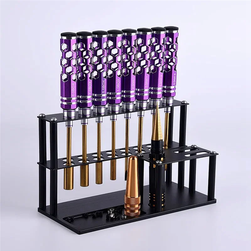 -A14E RC Screwdriver Storage Rack Holder Aluminum Alloy Screwdriver Organizers For Hex Screw Driver RC Tools Kit Organizers