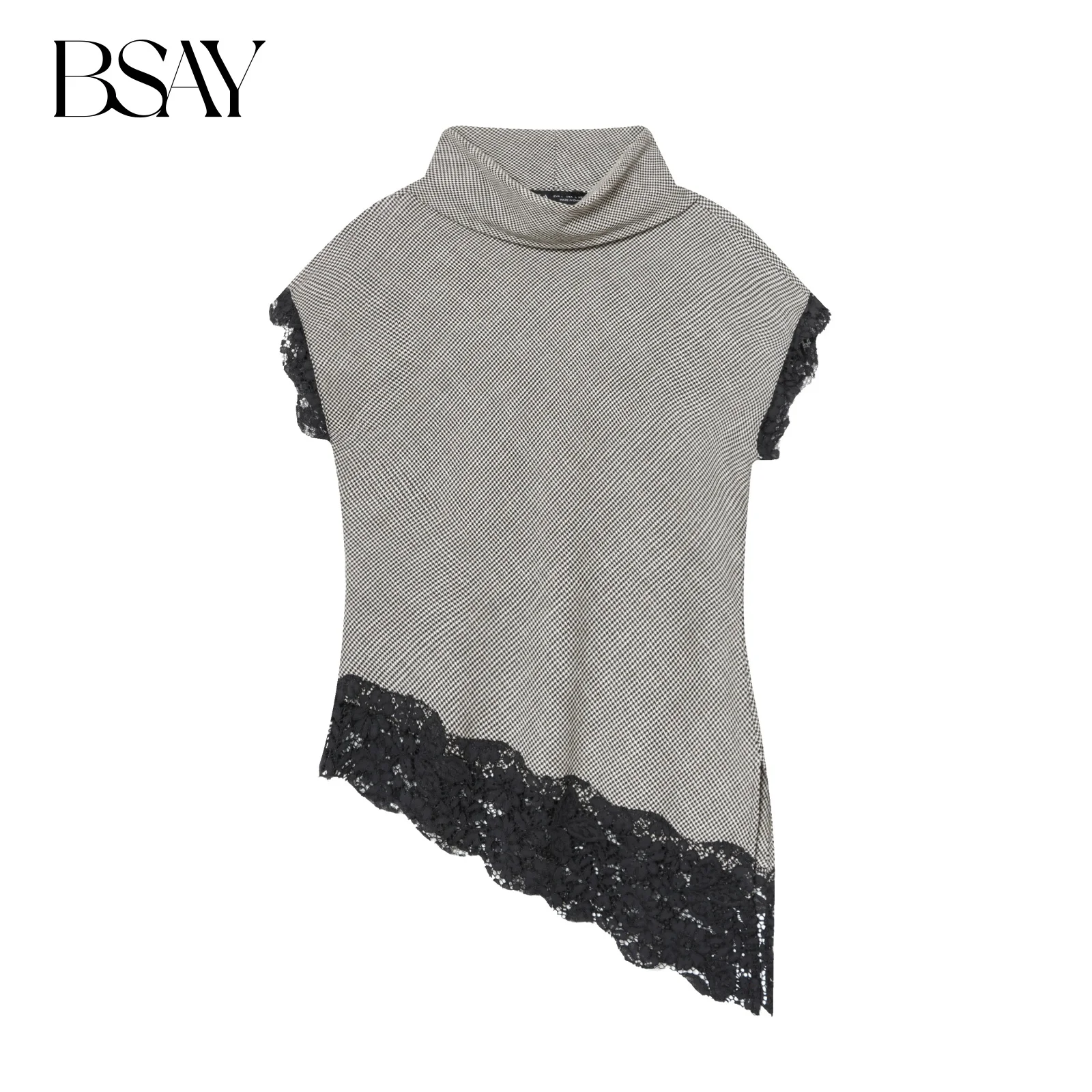 

BSAY Plaid Lace Top for Women Fashion Autumn Winter New Sleeveless Stand Asymmetry Tank Chic Female Sexy Streetwear Vest Mujer