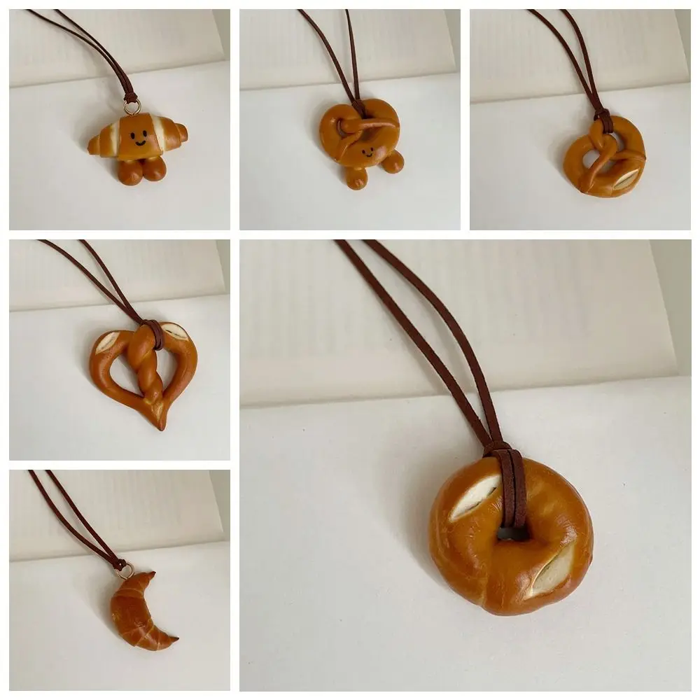 Bagel Alkaline Bread Pendant Rope Sweater Chain Pretzel Necklace Car Interior Pendant Bag Hanging Croissant Bag Accessory Couple