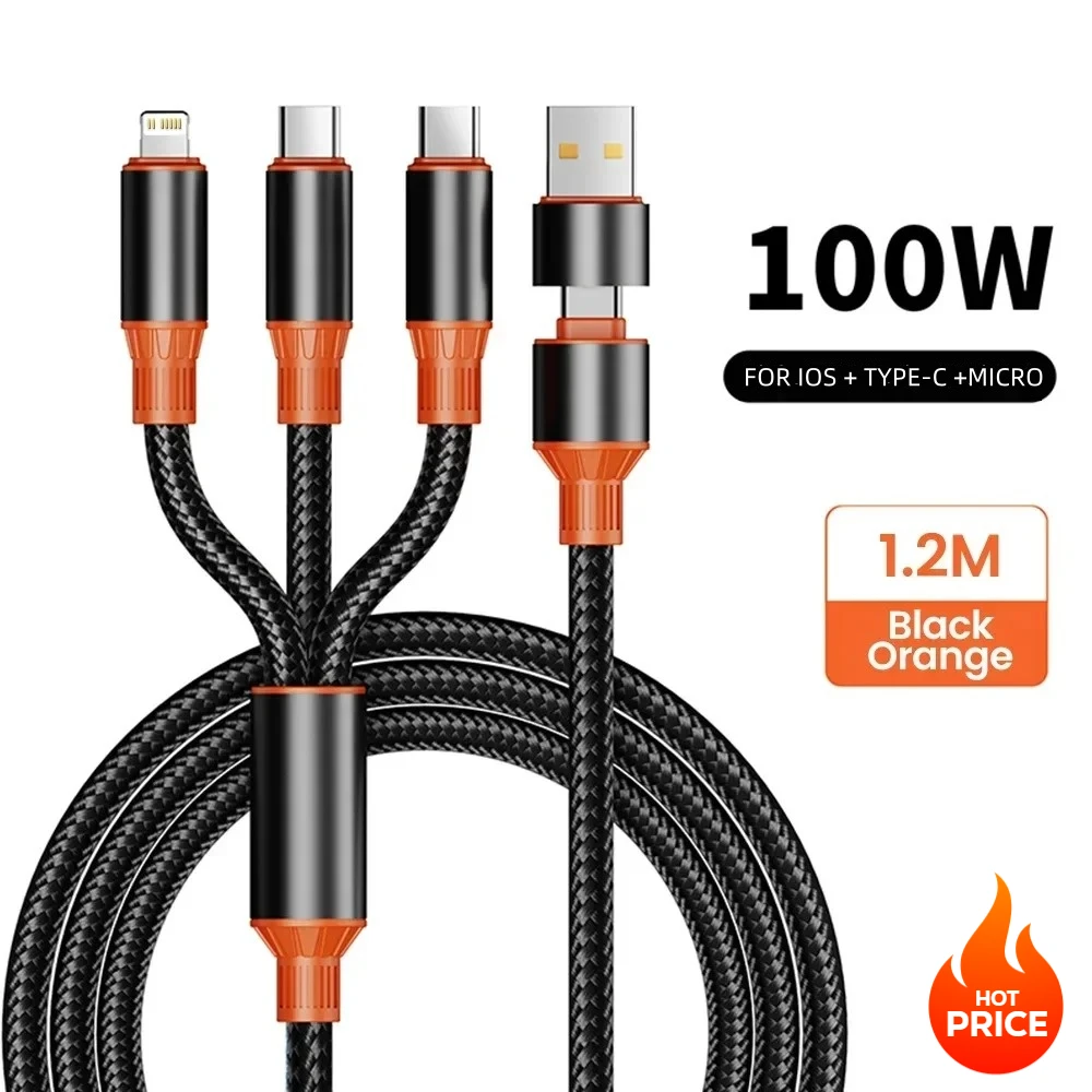 

3 in 1 USB C Cable 5A 100W Micro USB Type C Charging Cable For iPhone 16 15 14 13 12 Huawei Honor Xiaomi 13 ViVo Oppo Data Cord
