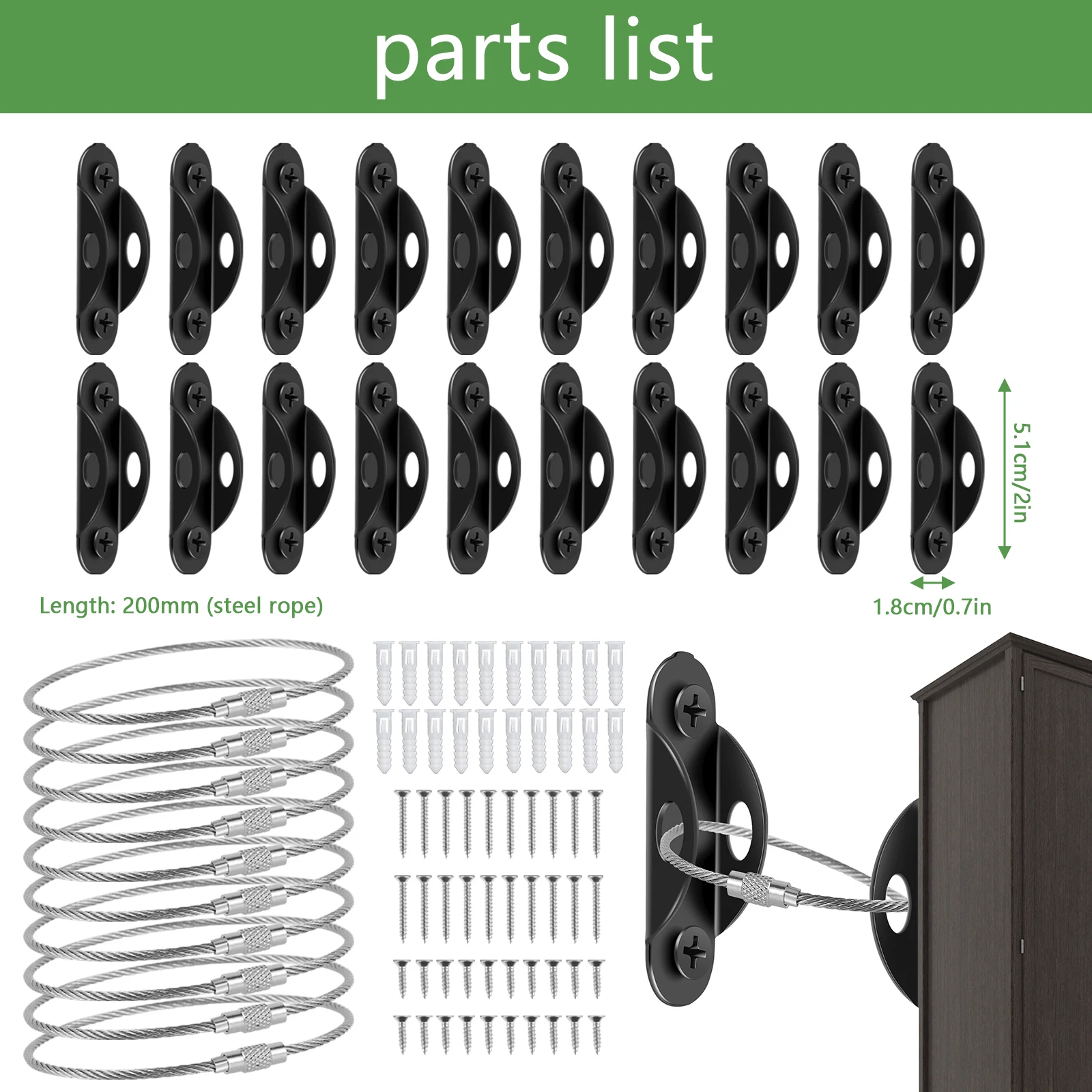 10개입 가구 고정장치, 넘어짐 방지 가구 고정장치, 금속 가구 벽 고정장치, 400파운드 가구 지진 고정장치