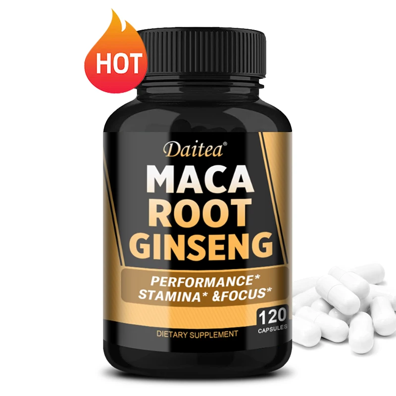 Organic Maca Root + Ginseng Capsules, Black + Red + Yellow Peruvian Maca Root Extract Supplement for Men and Women - Vegetarian