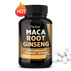 Organic Maca Root + Ginseng Capsules, Black + Red + Yellow Peruvian Maca Root Extract Supplement for Men and Women - Vegetarian