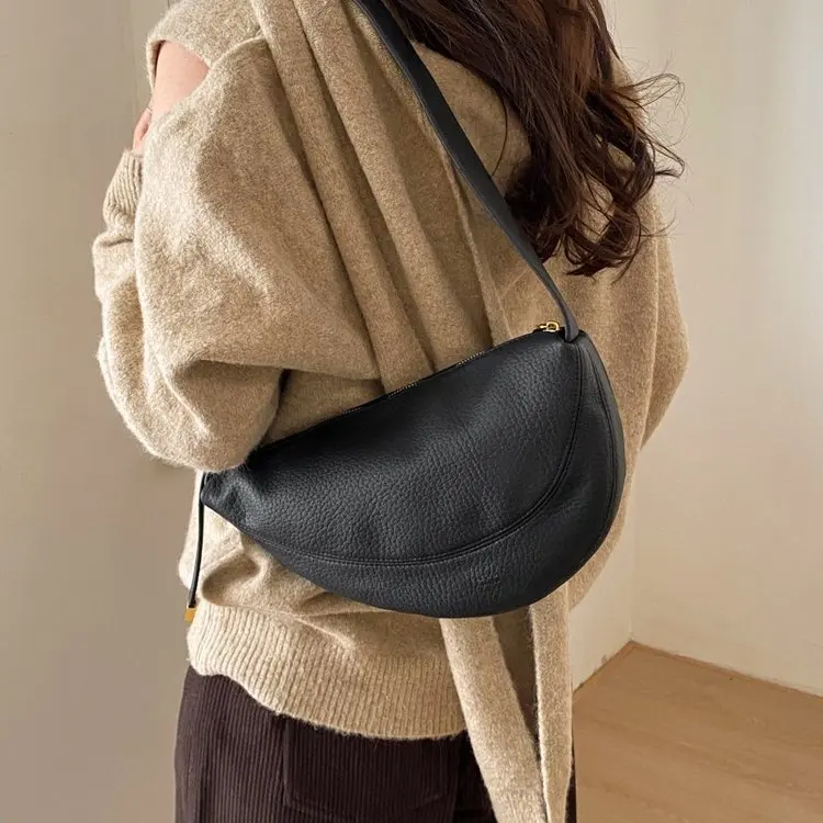 

Women's Grained Leather Waist Bag 2026 New Arrival Half-Moon Shape Versatile Chest Shoulder Bag