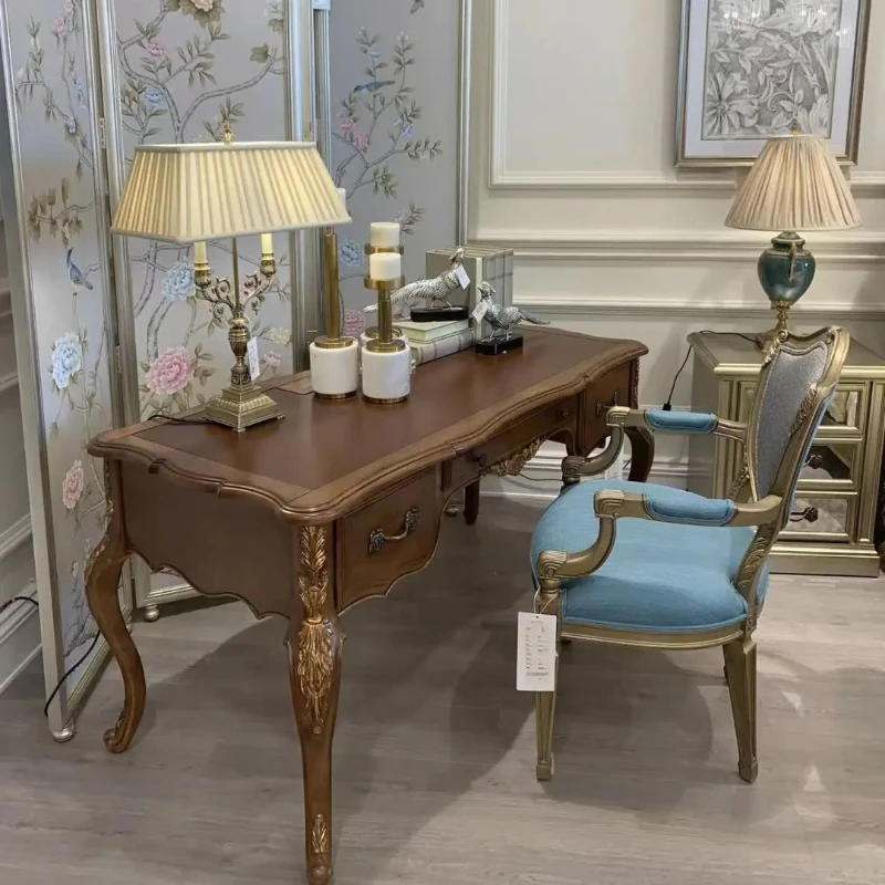 American retro French classical solid wood furniture study home has Meike Vienna engraved desk computer desk study