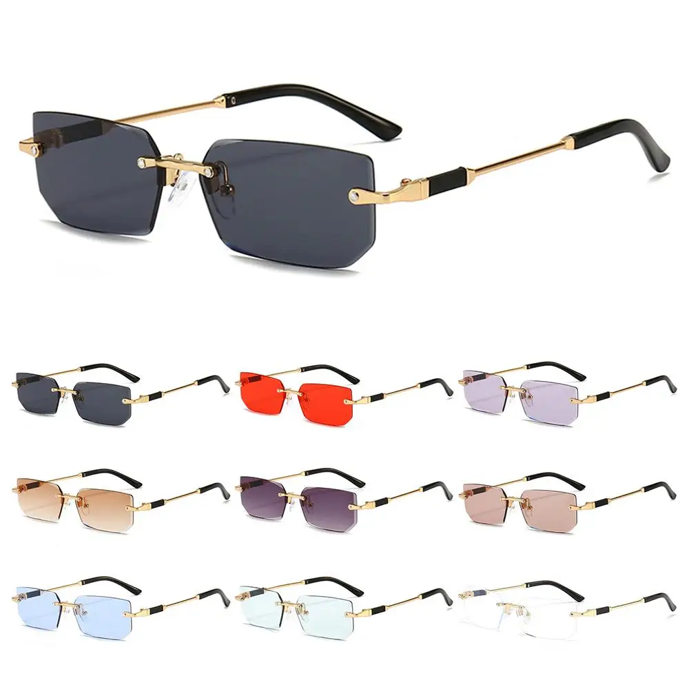 Rimless Sunglasses for Women & Men Trendy Frameless Rectangle Sun Glasses Retro Shades Fashion Summer Travel UV400 Eyewear