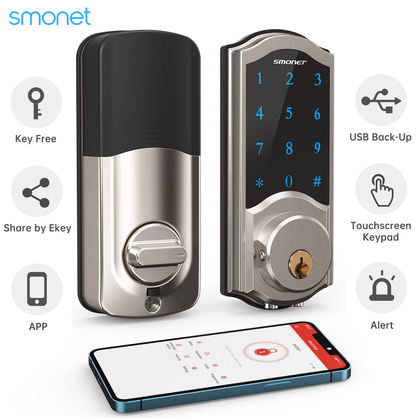 Smonet Smart Front Door Lock Keyless Entry A1 Electronic Digital Deadbolt Locks Passcode Combination Auto Lock For Home Office