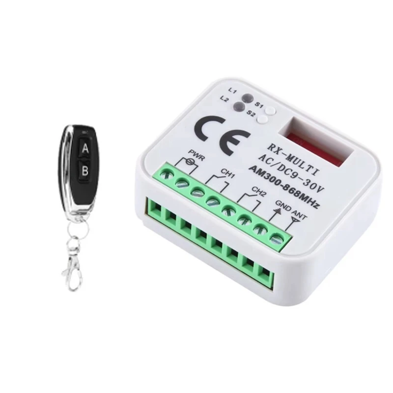 Universal Garage Door Opener Switch With Remote Control RX Multi Frequency 300-868Mhz Receiver 9-30V 2CH Relay Module