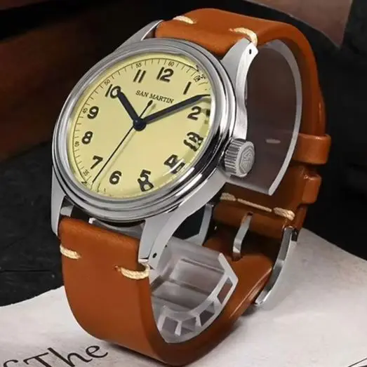 San Martin Men Automatic Watch Pilot 38.8mm Mechanical Wristwatch 100m Waterproof NH35 Sapphire Mirror