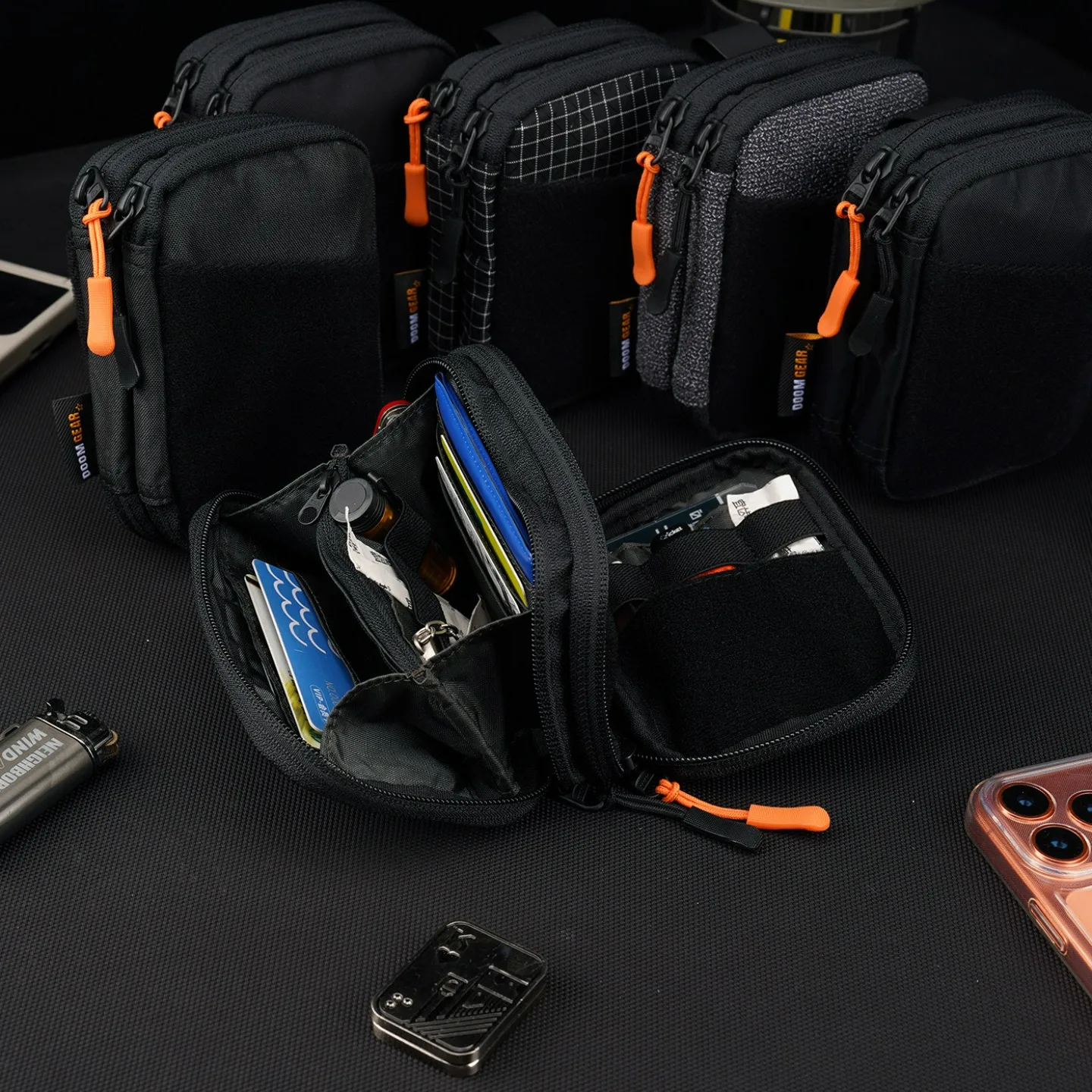 edc-double-layer-zipper-card-storage-bag-functional-large-capacity-coin-wallet-case-magic-sticker-loop-surface-travel-organizer