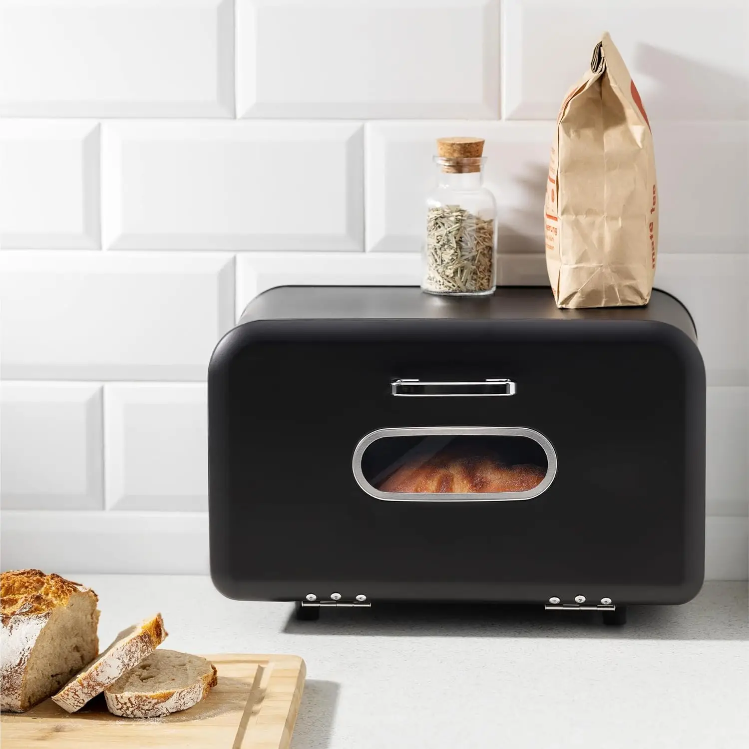 

Metal Bread Box for Kitchen Countertop - Ventilated Vintage Food Storage Container, Hol r for Homema Bread, Spices,