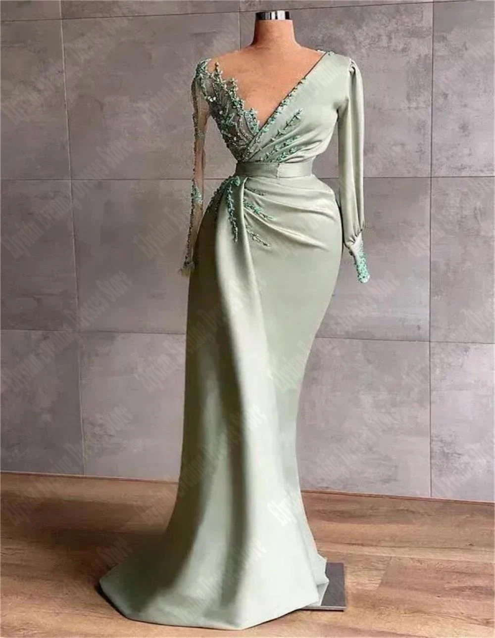 

Elegant Satin Mermaid Evening Dresses Long Sleeves Party Prom Gowns New Mopping Length Tight Fit Wrap Buttocks Vestidos De Noche