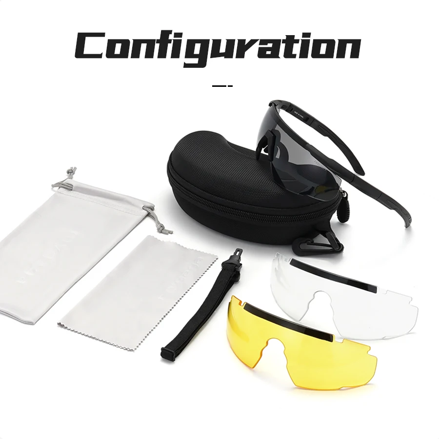 Juego de gafas tácticas de 3 lentes, a prueba de viento, a prueba de polvo, CS, Tiro Militar, gafas de sol a prueba de balas, motocicleta, gafas de