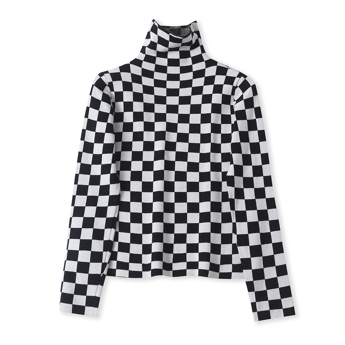 

Faionable Plaid Knitwear High Collar Long Sve Women's Slim Fit Inner And Outer Wear Autumn Winter New Sle 32586