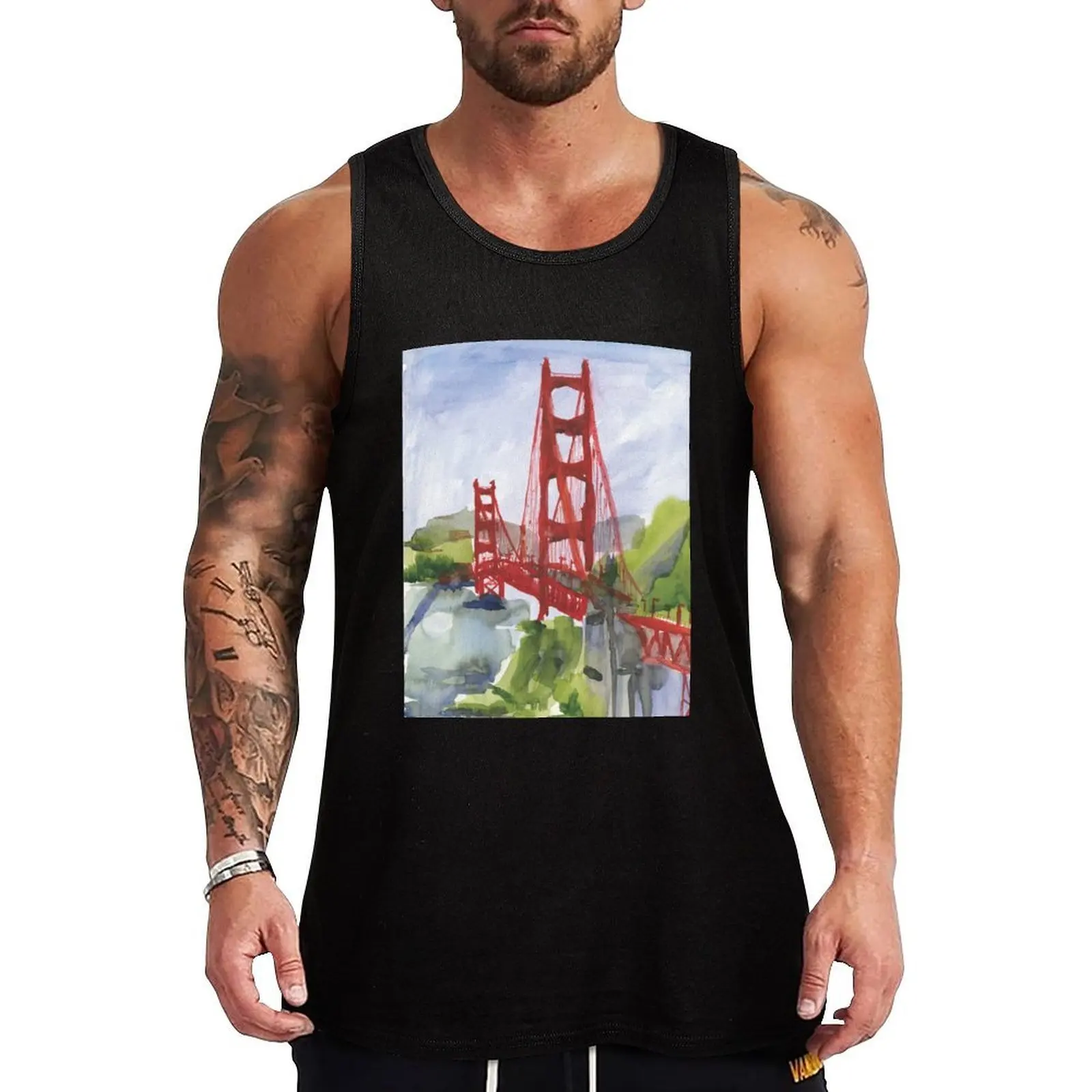 

Golden Gate Bridge Tank Top Men's gym t-shirt Japanese t-shirt Men's sleeveless gym shirts