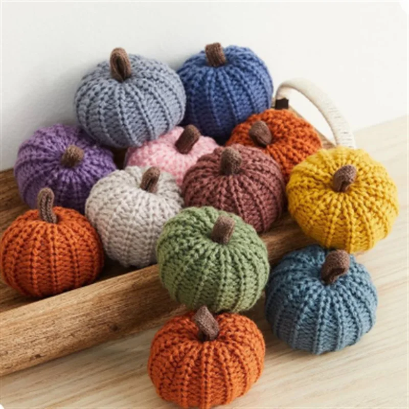 10pcs Handmade Crochet Small Pumpkin Holiday Props Decorative Ornaments for Halloween Christmas and Other Festivals