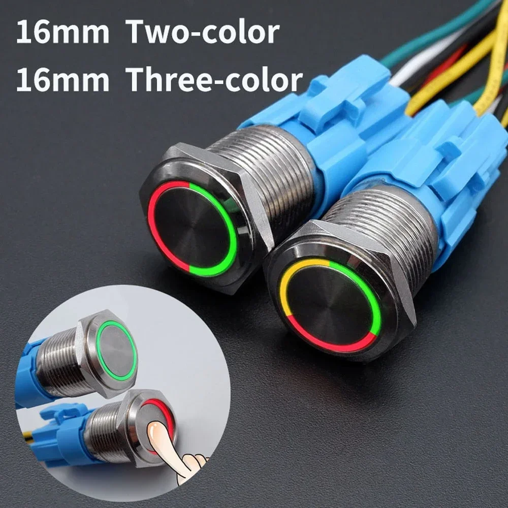 

16mm Two-Color Three Color Metal Push Button Switches Power Supply Switch Controlling Device Start Stop LED Red Green 6v 12v 24v