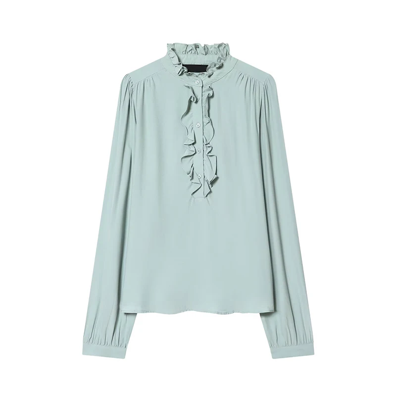 

YENKYE New 2026 Women Solid Ruffle Spring Shirt Long Sleeve Elegant Versatile Office Ladies Shirts High Street Tops