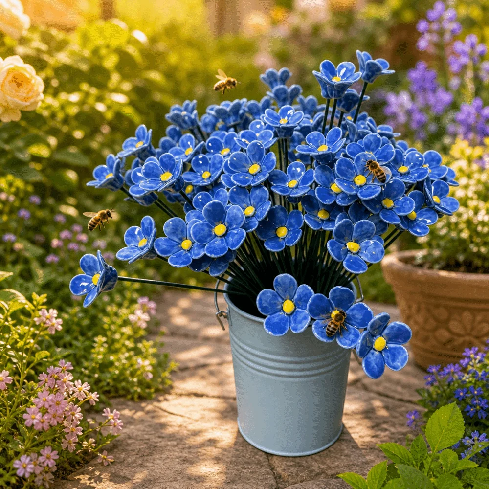 3 pcs Flower Shape Bee Butterfly Water Dispenser Ceramic DIY Insect Drinking Cup Gifts Garden Decoration Artificial Flower